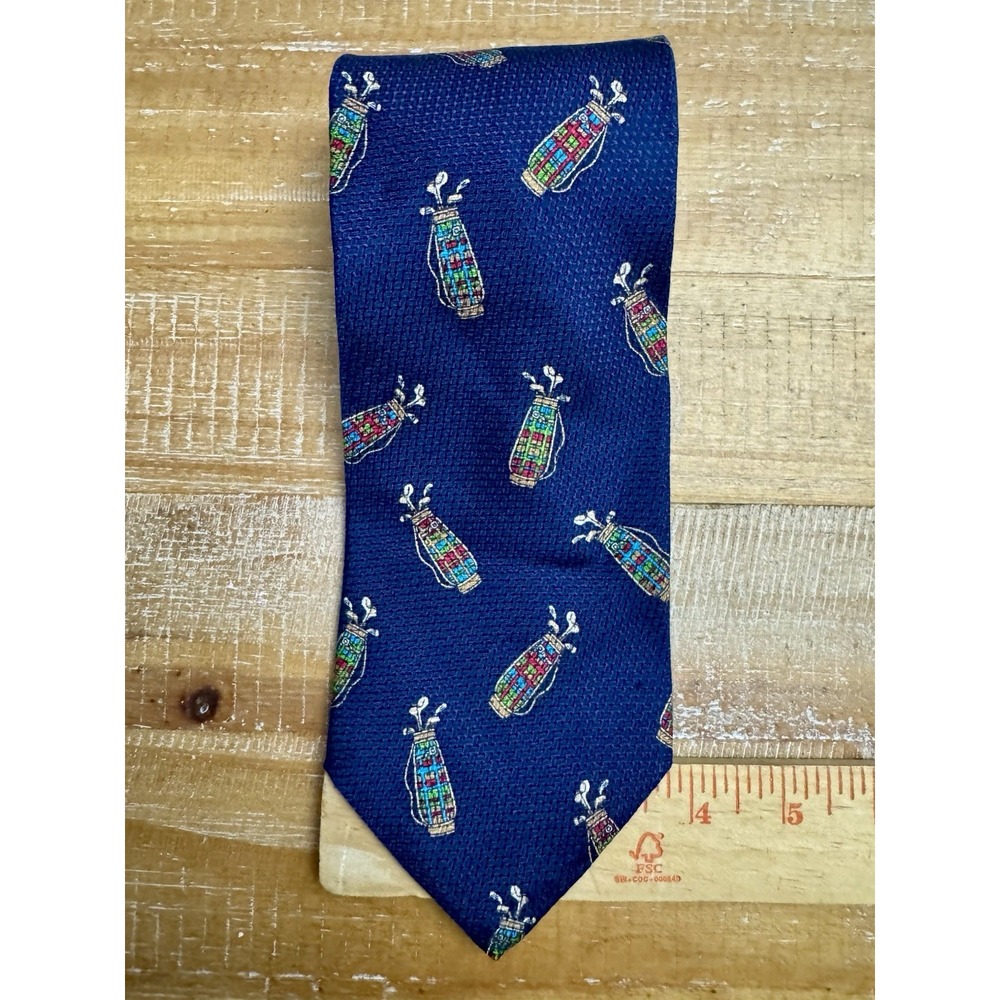 Hathaway Golf Bags Sports Vintage Design 100% Silk Neck Tie Navy/Multicolor